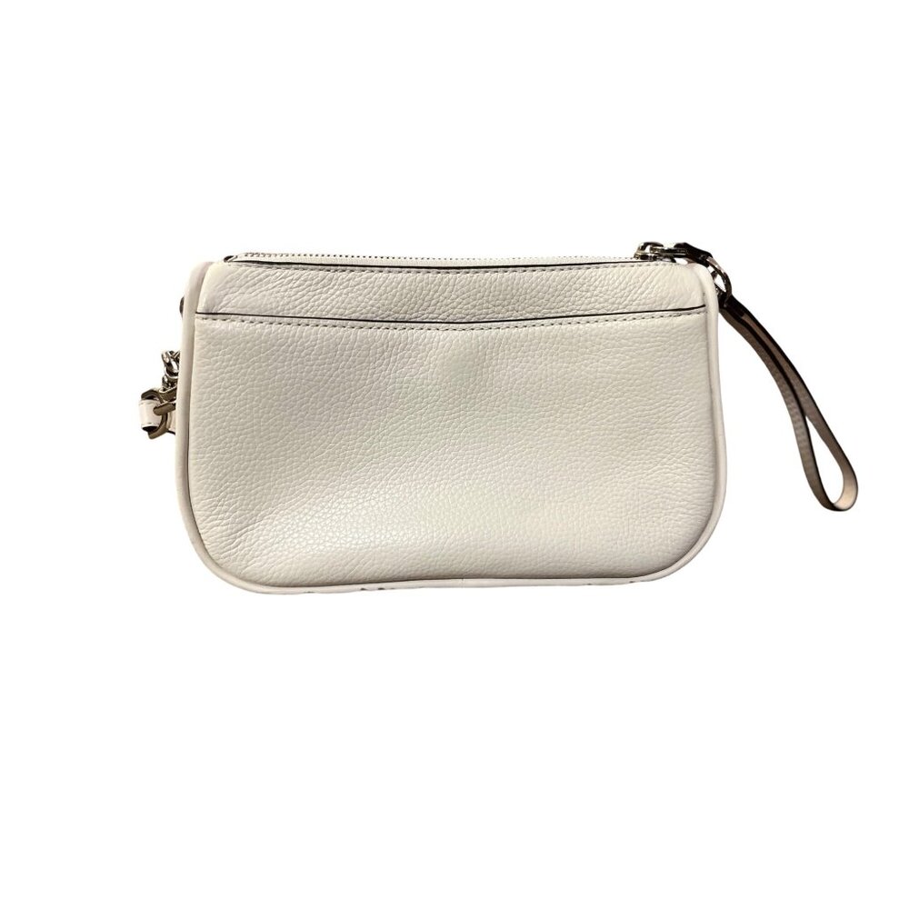 Michael Kors Small Cream Pebbled Leather Purse Wristlet Strap Silver HW Used - Picture 2 of 16